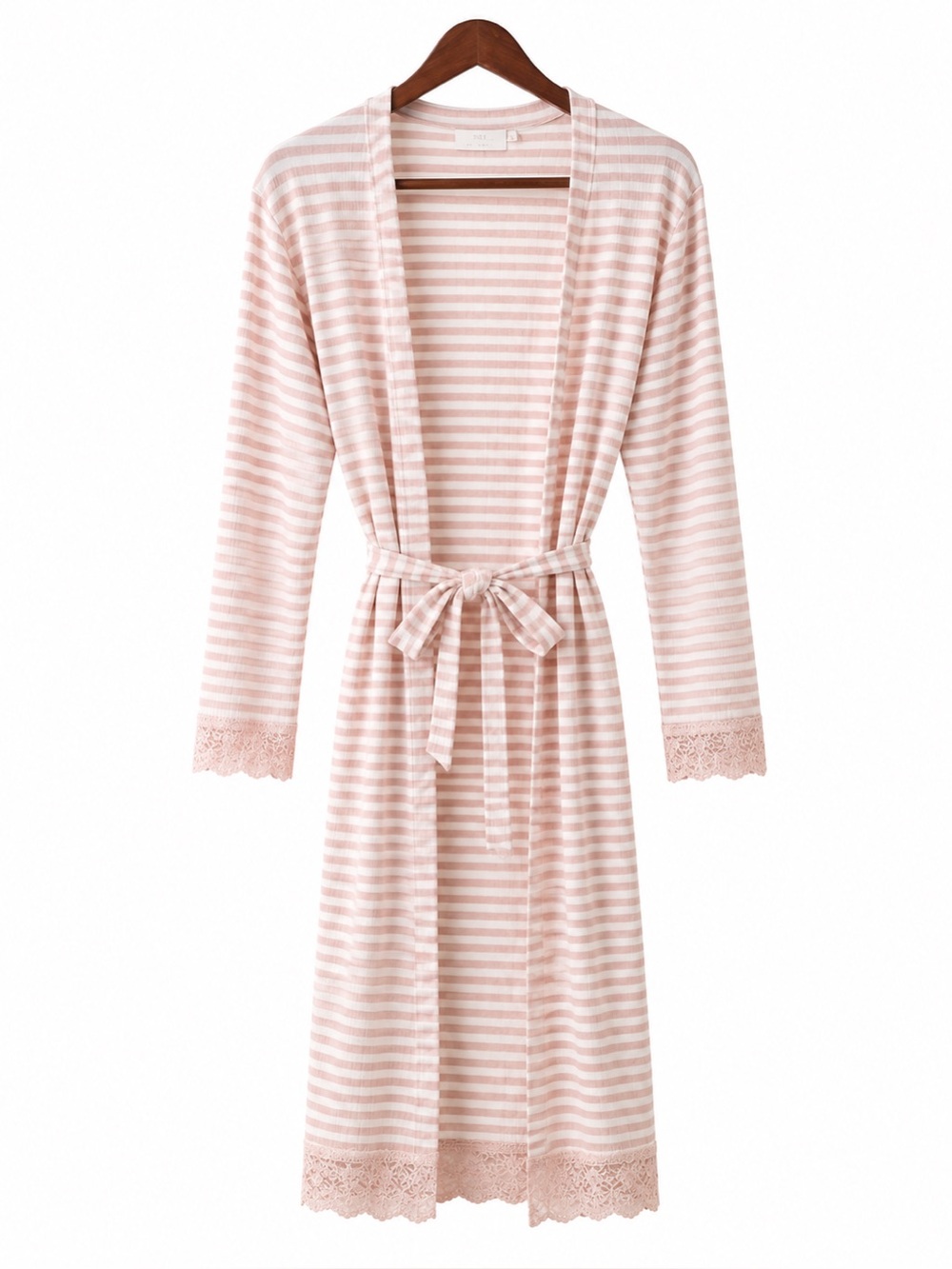 Rachel Parcell Pink Striped Lace-Trim Robe
